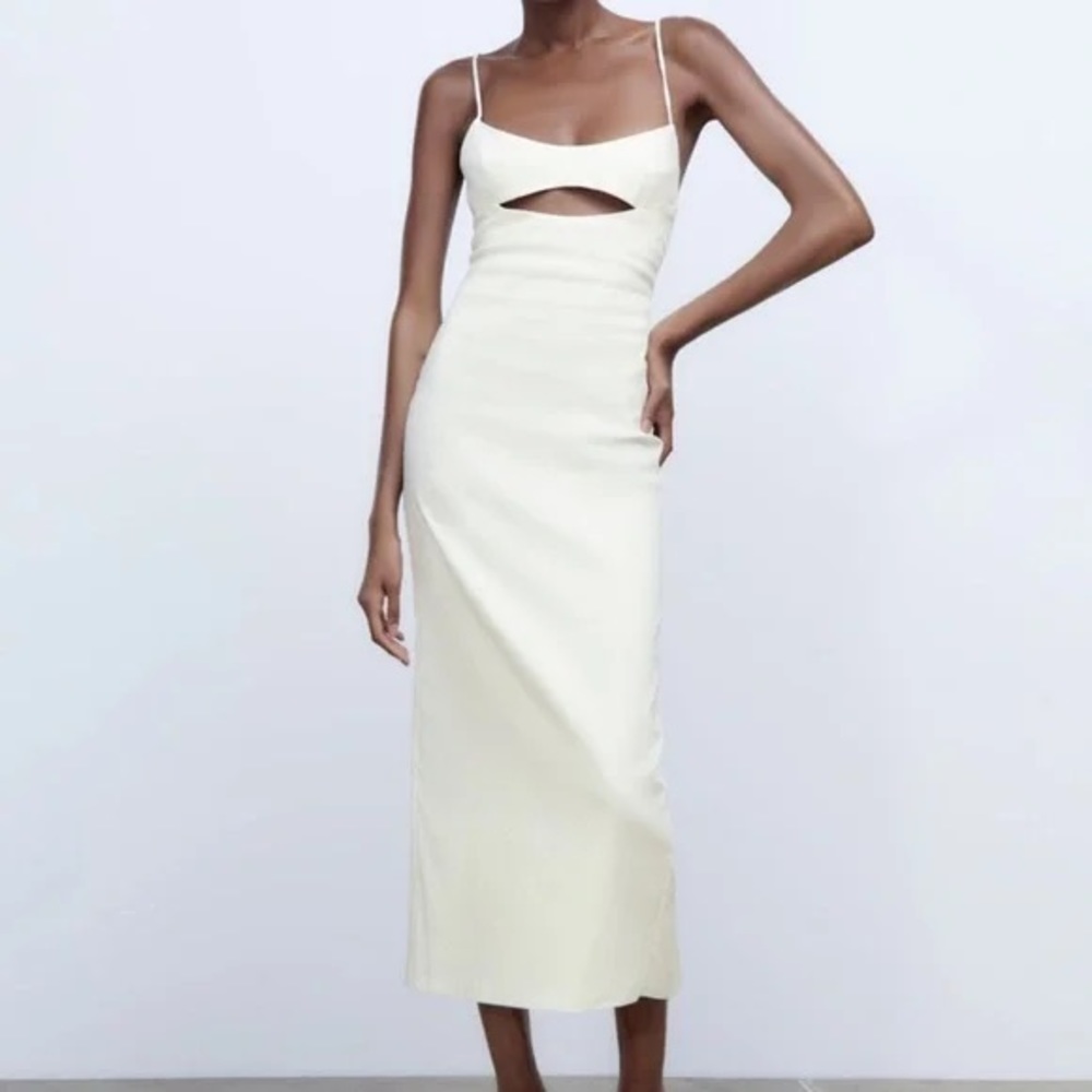 ZARA white blend linen maxi dress